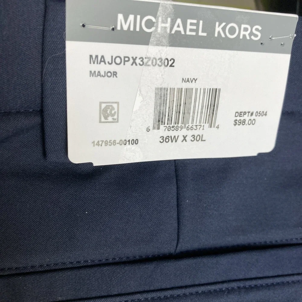 Michael Kors Men's Classic-Fit Cotton-Blend Dress Pants Navy Size 36W 30L